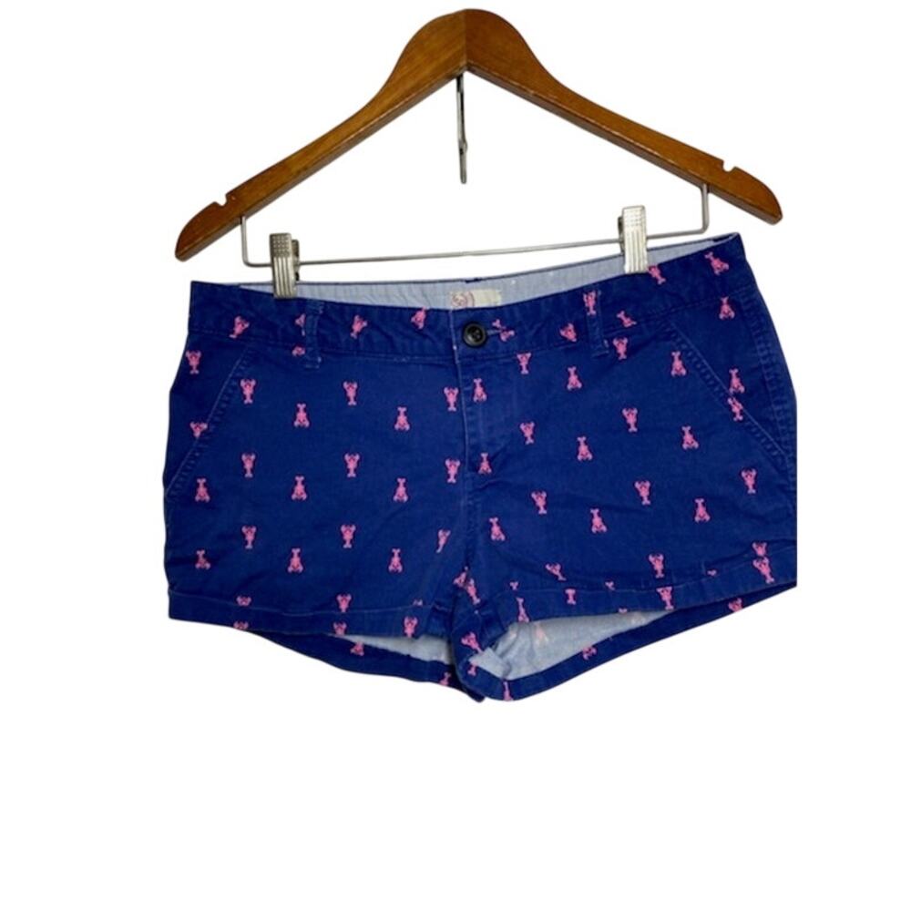 SO Sun Soft Juniors Shorts Size 11 Navy Pink Lobster Print Chino Very Short